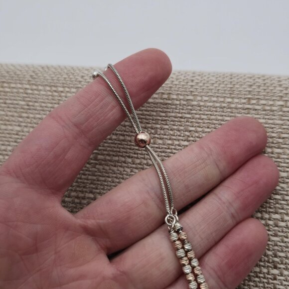 7 Inch Sterling Silver And Rose Gold Plated Adjustable Bracelet A2862 - Picture 4 of 6